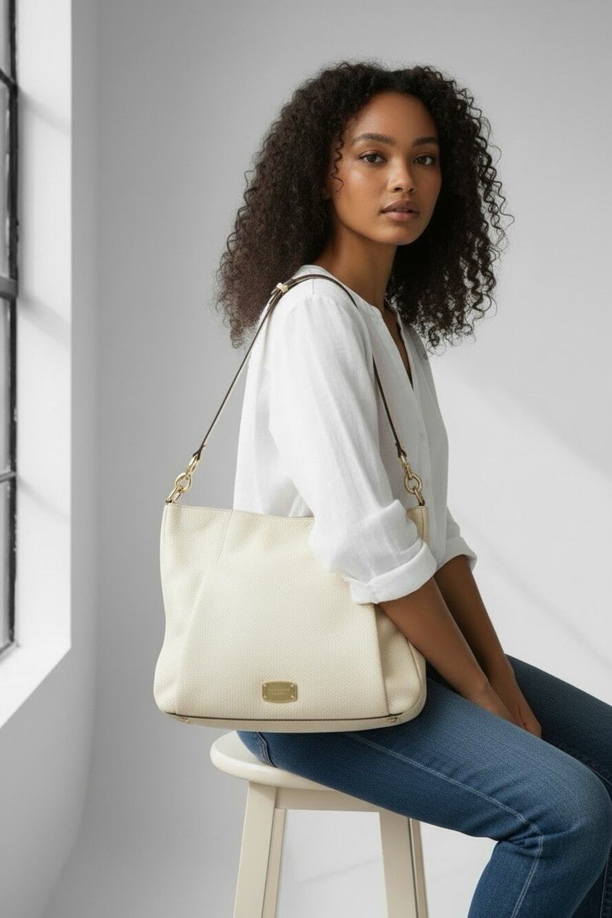 Michael Kors Shoulder Convertible 'Hallie' Ivory Leather Cross Body Bag